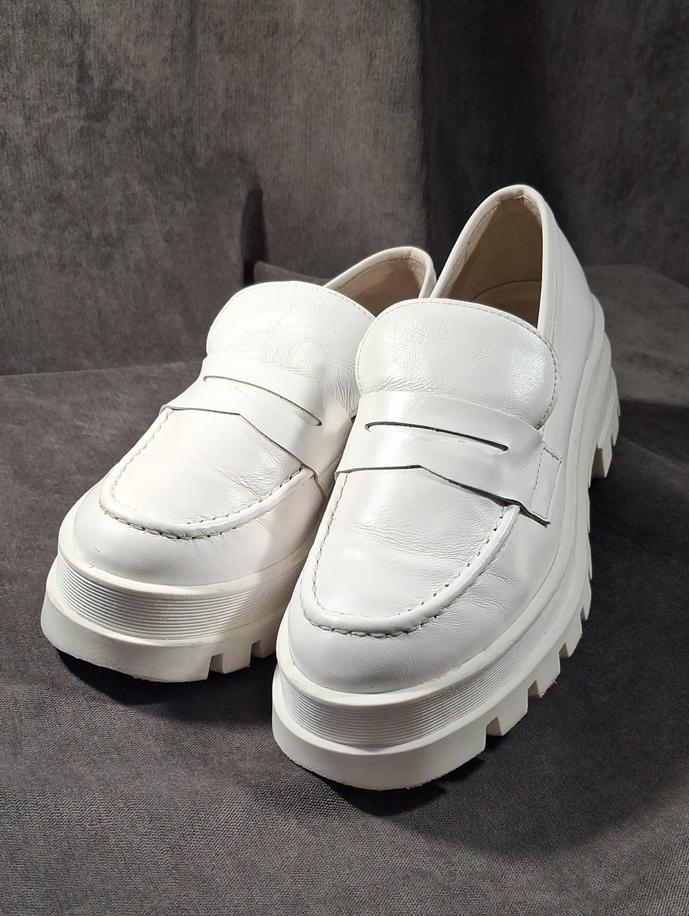 L'Intervalle Goffredo White Leather Chunky Platform Penny Loafers G EU39 US8.5-9